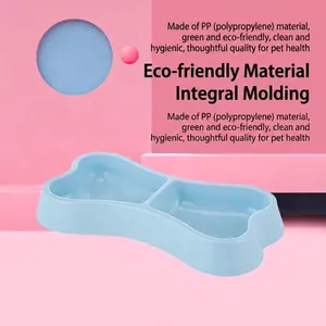 Cuenco doble azul en forma de hueso para perros pequeños y gatos de material PP duradero