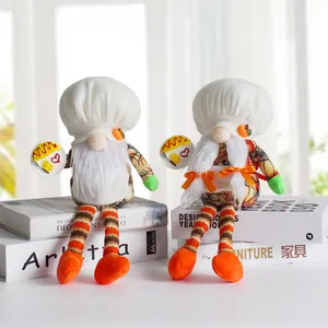 Lange Benen Chef Kabouter Pluche Pop Gezichtsloos Beeldje Witte Hoed Gestreept Been Herfstoogst Decoratie Keuken Huis Bureau Ornament