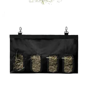 Detailed view of the 4-hole hanging hay feeder bag for rabbits and small animals
