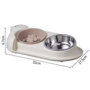 Ergonomic double pet bowl set with 15 degree tilted stand and stainless steel bowl