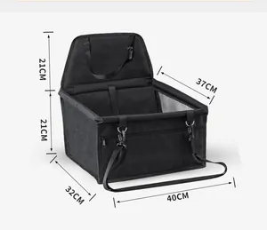 Detailed dimension layout of a black waterproof foldable pet car booster seat for dogs