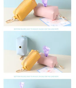 Portable pet waste bag dispenser with metal clip and bottom velcro closure detail