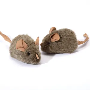 Pair of lifelike gray plush mouse cat toys featuring soft faux fur and brown fabric ears