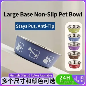 Stainless Steel Pet Bowl Anti Slip Double Layer Cat Dog Feeding Bowl Bone Paw Print Pattern Food Water Bowl Durable Basin