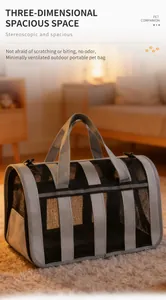 Detail view of a breathable Oxford cloth pet carrier bag in a cozy home setting.