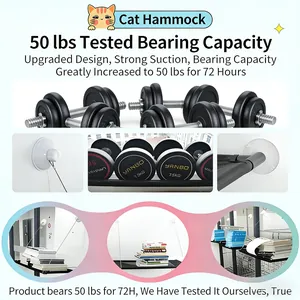 Detail view of cat window hammock showing 50 lbs heavy load bearing test results