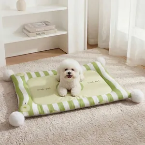 Comfortable pet cooling mat with decorative pom-poms for dogs and cats, four seasons use