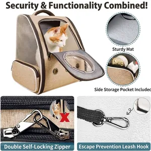 Detalles de mochila transpirabile para gatos con cremalleras de cierre y gancho seguro