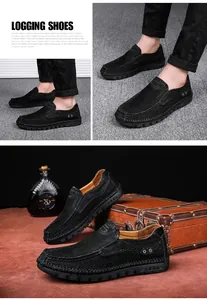Detailweergave van handgestikte zwarte rundlederen loafers met vintage decoraties.