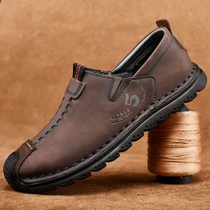 Scarpe Casual da Uomo in Stile Britannico Senza Lacci Cucite a Mano in Pelle Microfibra Scarpe da Lavoro Comode Resistenti all'Usura