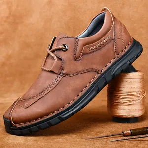 Heren Casual Werkschoenen Veterschoenen Outdoor Mode Schoenen Microvezel Leer Effen Kleur Antislip Rubberen Zool Retro Schoeisel