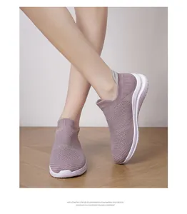 Lightweight purple mesh sock shoes with breathable material and EVA foam sole detail