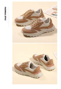 Vista detallada de zapatillas de plataforma para mujer con malla transpirable y gamuza.