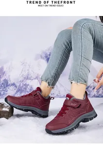 Wasserdichte burgundy Winter-Wanderschuhe für Damen mit Kunstfellfutter