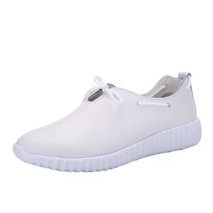 Comfortable white women's nurse shoes with soft thick sole and breathable leather design