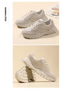 Vista detallada de zapatillas de plataforma beige con suela gruesa antideslizante.