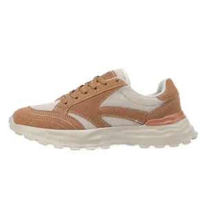 Zapatillas de plataforma marrones y beige para mujer con malla transpirable y cordones