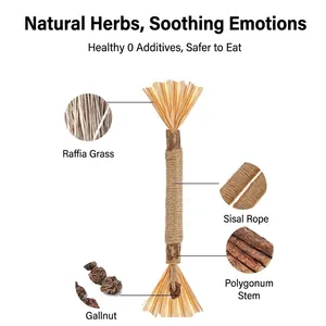 Natural silvervine cat chew stick toy featuring raffia grass and durable sisal rope details