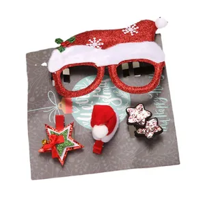 Kids Christmas hair accessories set with Santa hat glasses and festive hair clips