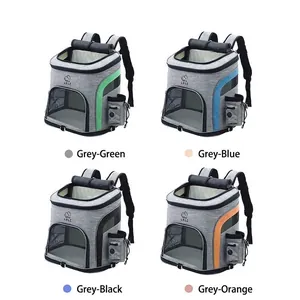Four LDLC Oxford cloth pet carrier backpacks shown in gray-green, blue, black and orange