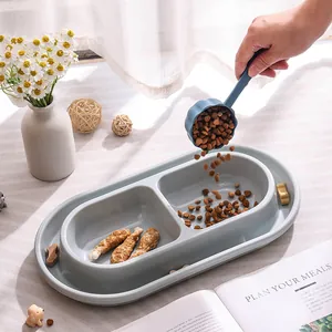 Grande gamelle double anti-fourmis pour chiens et chats avec pelle à nourriture bleue