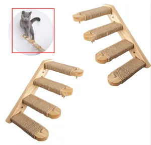 Mensola a Muro per Gatti in Legno di Gomma Scala per Arrampicata per Gatti Tiragraffi in Sisal 4 Gradini Mobili per Gatti da Interno