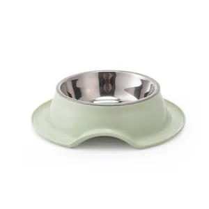 Stainless steel anti-ant pet bowl for dogs and cats with non-slip light green base