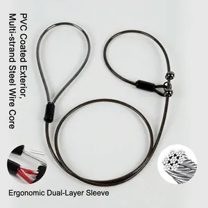 Close-up detail of heavy-duty P-chain dog leash with multi-strand steel wire core