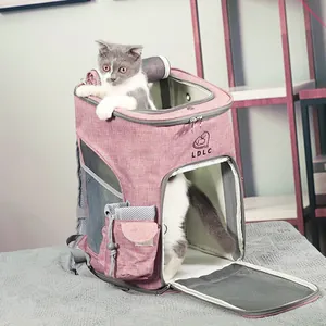 Atmungsaktiver rosa faltbarer Haustier-Rucksack für Katzen und Hunde in der Detailansicht.