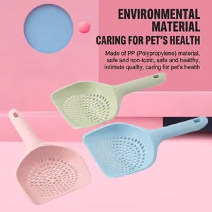 Set di tre palette colorate in plastica per la pulizia della lettiera dei gatti in tre colori