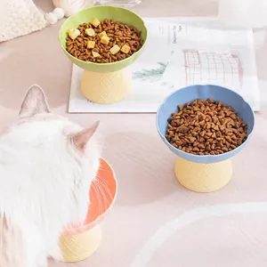 Elevated neck protection pet bowls in pastel colors for cats and dogs during feeding