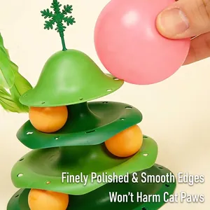 Gatto giocattolo interattivo ad albero di Natale con palline rotanti e piume verdi