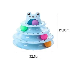 Giocattolo interattivo per gatti a 4 livelli con design a rana e palline colorate