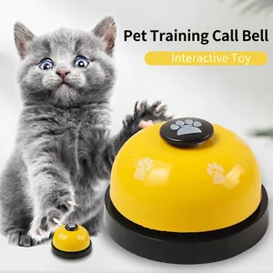 Interactieve gele trainingsbel voor huisdieren met pootafdrukken en schattig kitten