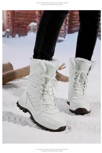 White high-top winter snow boots with warm fleece lining and thick EVA sole