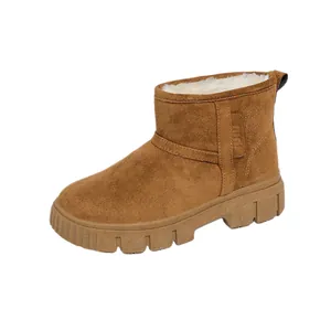Classic brown suede snow boots with thick faux fur lining and non-slip platform sole