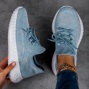 Breathable lightweight fly-knit women's sneakers with stylish chunky white sole