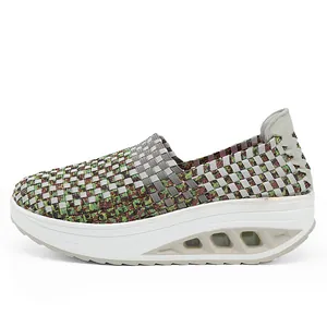 Atmungsaktive gewebte Damenschuhe mit Schaukelsohle, leichte Slip-On Freizeitsneaker
