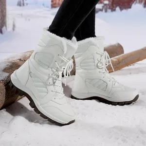 White winter snow boots for women with warm fur lining and durable anti-slip outdoor rubber soles
