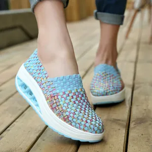 Damen Atmungsaktiv Gewebt Rocker Schuhe Leicht Lässig Plateau Sneakers Slip-on Mesh Wanderschuhe Plus Size Schuhe