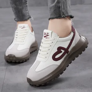 Retro women's sneakers with heart embroidery and thick non-slip soles in white and grey