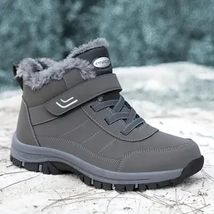 Grey high-top winter snow boots with warm faux fur lining and anti-slip rubber sole