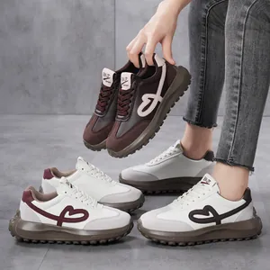 Retro women's platform sneakers with heart embroidery and non-slip thick soles