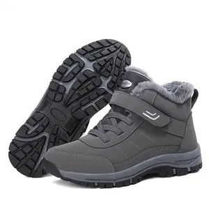 Grey high-top winter boots for men and women with warm fur lining and non-slip sole