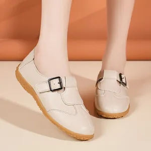 Damen Vintage Casual Loafer Schnalle Schlupfschuhe Flache Schuhe Weiche Sohle Leicht Komfort Wanderschuhe Kunstleder