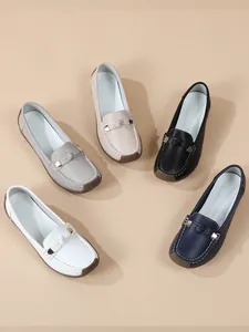 Professional view of casual women's soft-soled loafers in five colors with leather detail