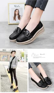 Model walking in black platform loafers on city street with detailed close-up shoe shots