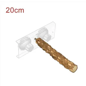 Primo piano di un posatoio per uccelli in legno naturale da 20 cm con ventosa acrilica