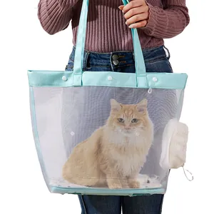 Breathable Mesh Pet Carrier Bag Portable Shoulder Handbag For Cats Small Dogs Summer Travel Mint Green Gray Beige