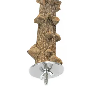 Natural Zanthoxylum wood bird perch with wing nut and claw grinding stick for parrots